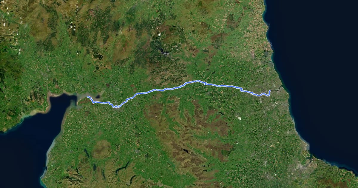 Маршрут Hadrian's Wall Path на спутниковом снимке