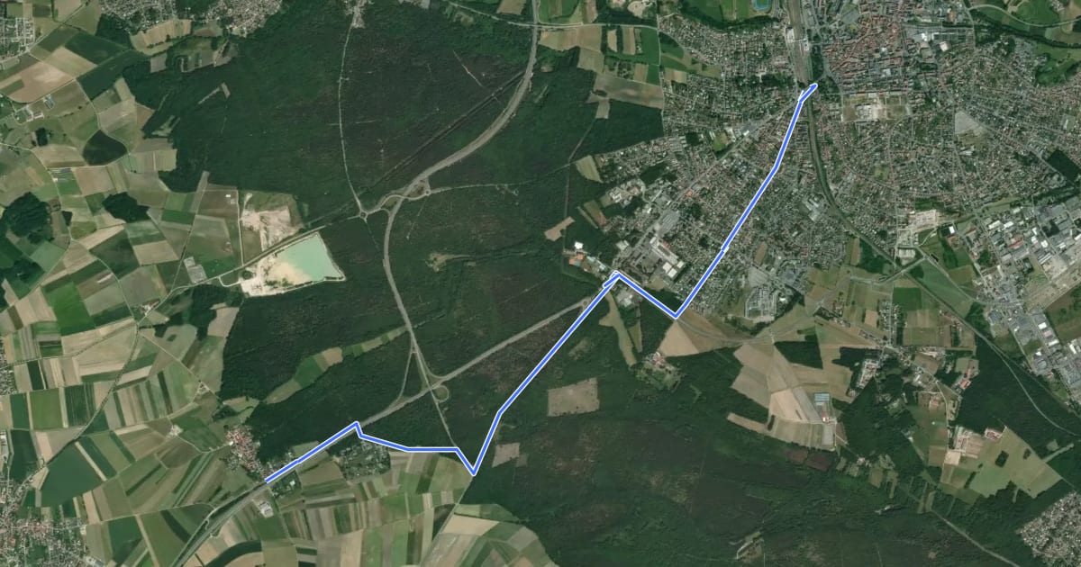 Маршрут Haguenau Véloroute No 7 на спутниковом снимке