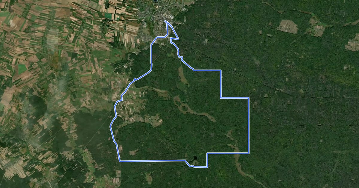 Маршрут Hajnówka - Topiło - Hajnówka на спутниковом снимке
