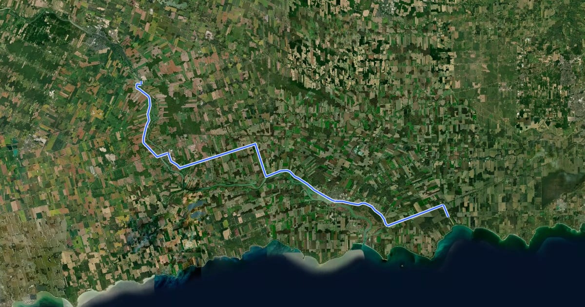 Маршрут Haldimand County Trans Canada Trail на спутниковом снимке