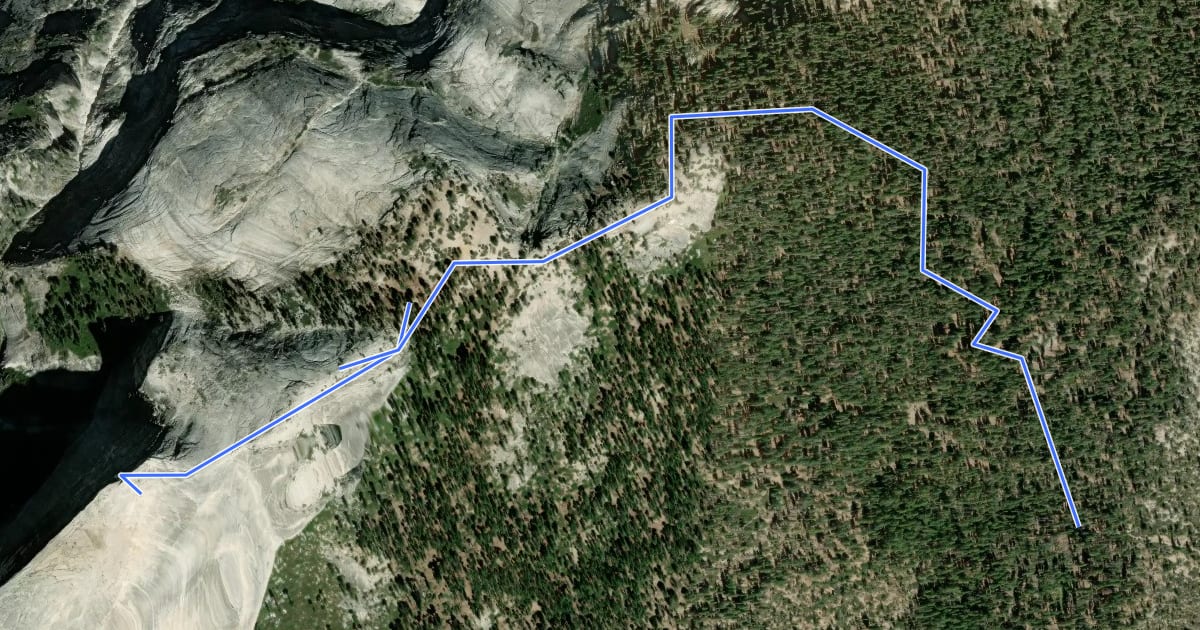 Маршрут Half Dome Trail на спутниковом снимке