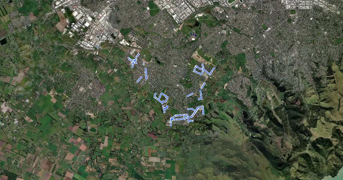 Маршрут Halswell Local Cycle Connections на спутниковом снимке