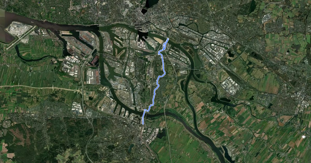 Маршрут Hamburg Veloroute 10 на спутниковом снимке