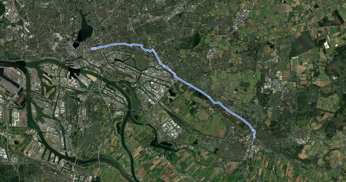 Маршрут Hamburg Veloroute 8 на спутниковом снимке