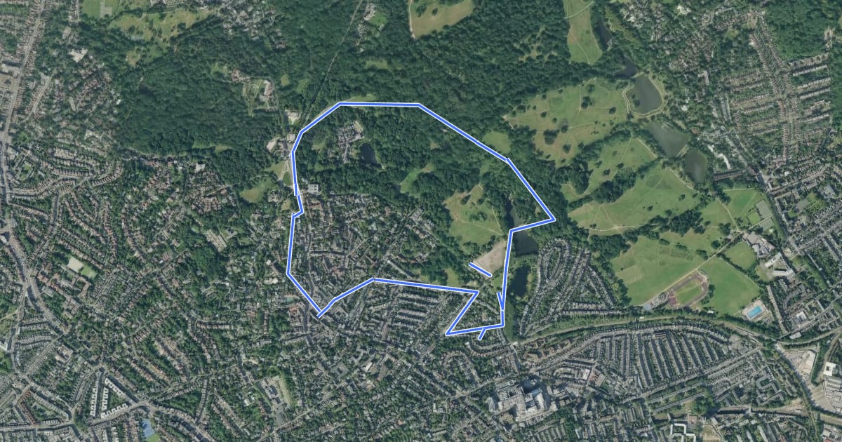 Маршрут Hampstead Circular Walk, Fenton House на спутниковом снимке