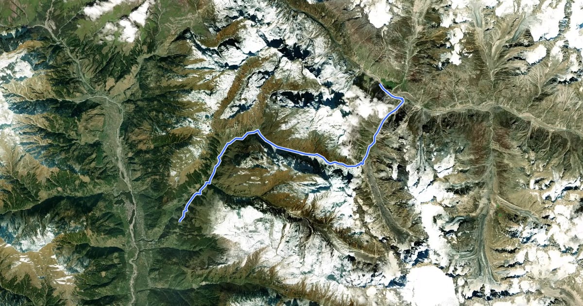 Маршрут Hampta Pass на спутниковом снимке