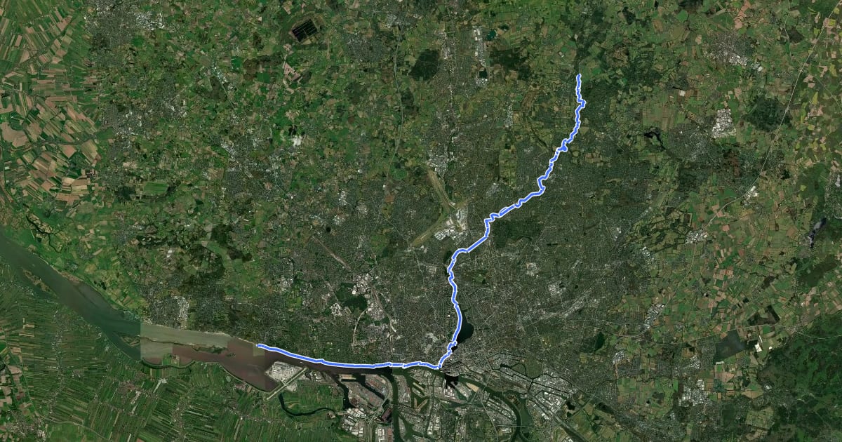 Маршрут Hanseatenweg - Abschnitt Hamburg на спутниковом снимке