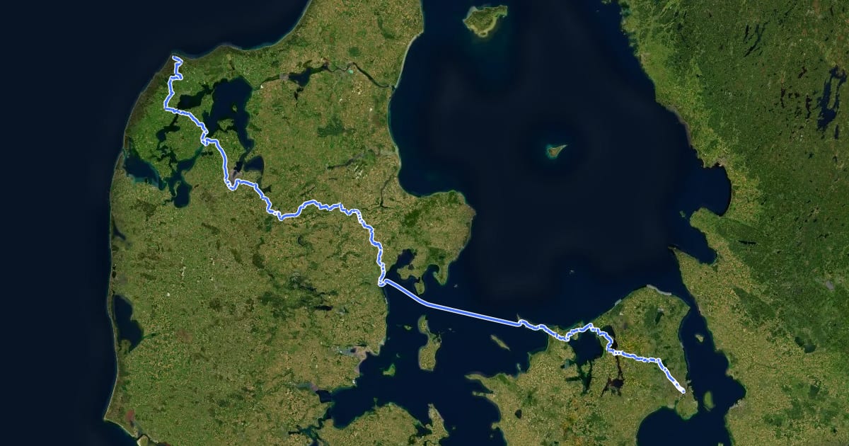 Маршрут Hanstholm - København на спутниковом снимке