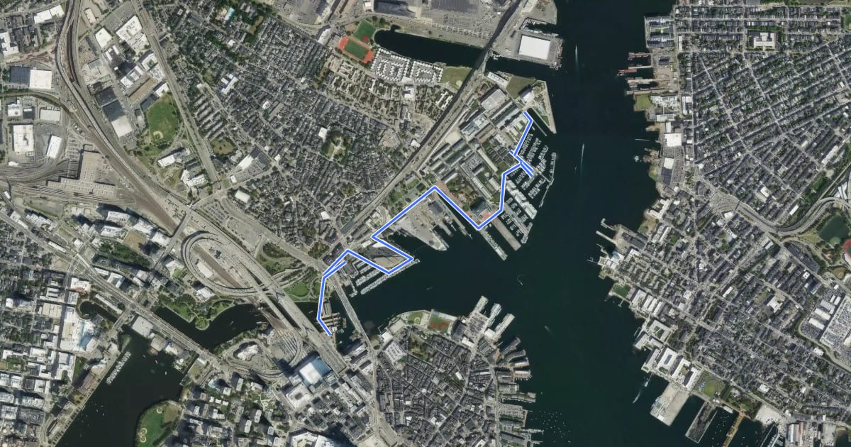 Маршрут Harborwalk Charlestown на спутниковом снимке
