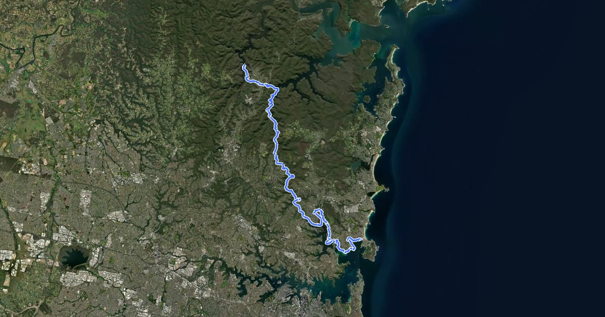 Маршрут Harbour to Hawkesbury Track на спутниковом снимке