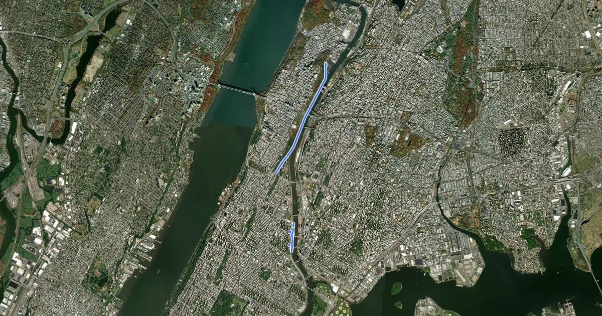 Маршрут Harlem River Drive Greenway на спутниковом снимке