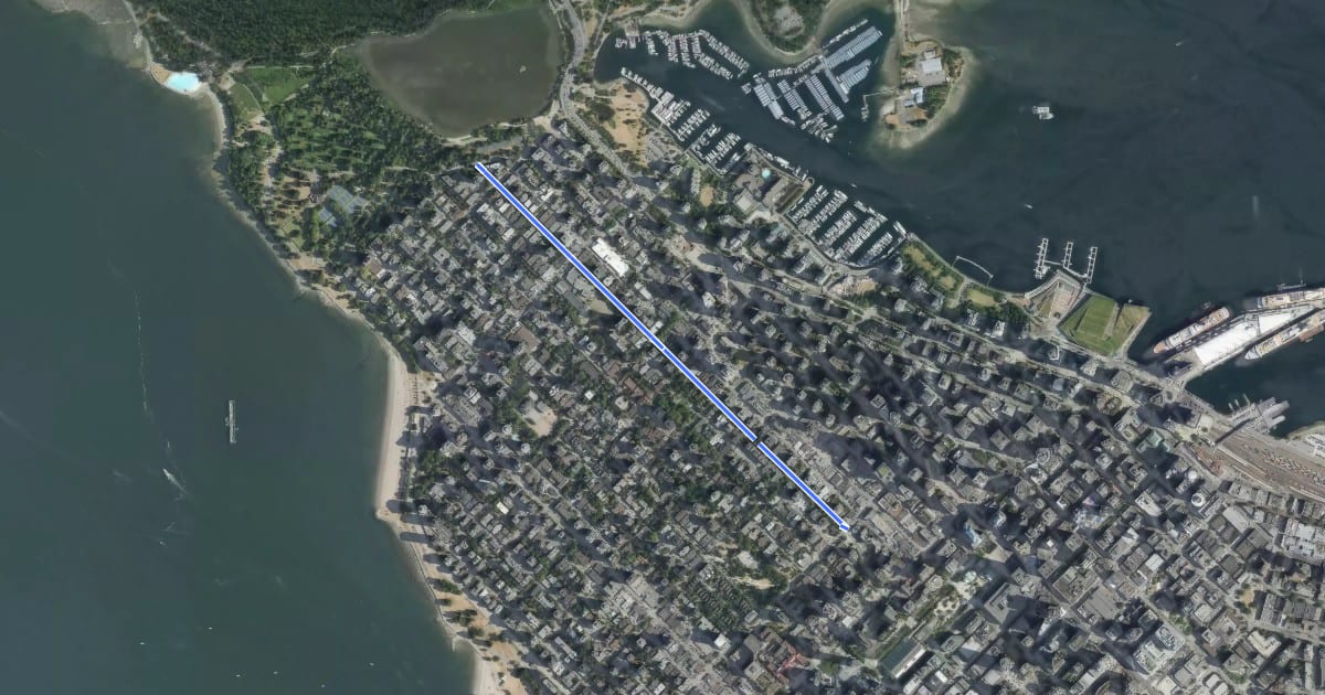 Маршрут Haro Bikeway на спутниковом снимке