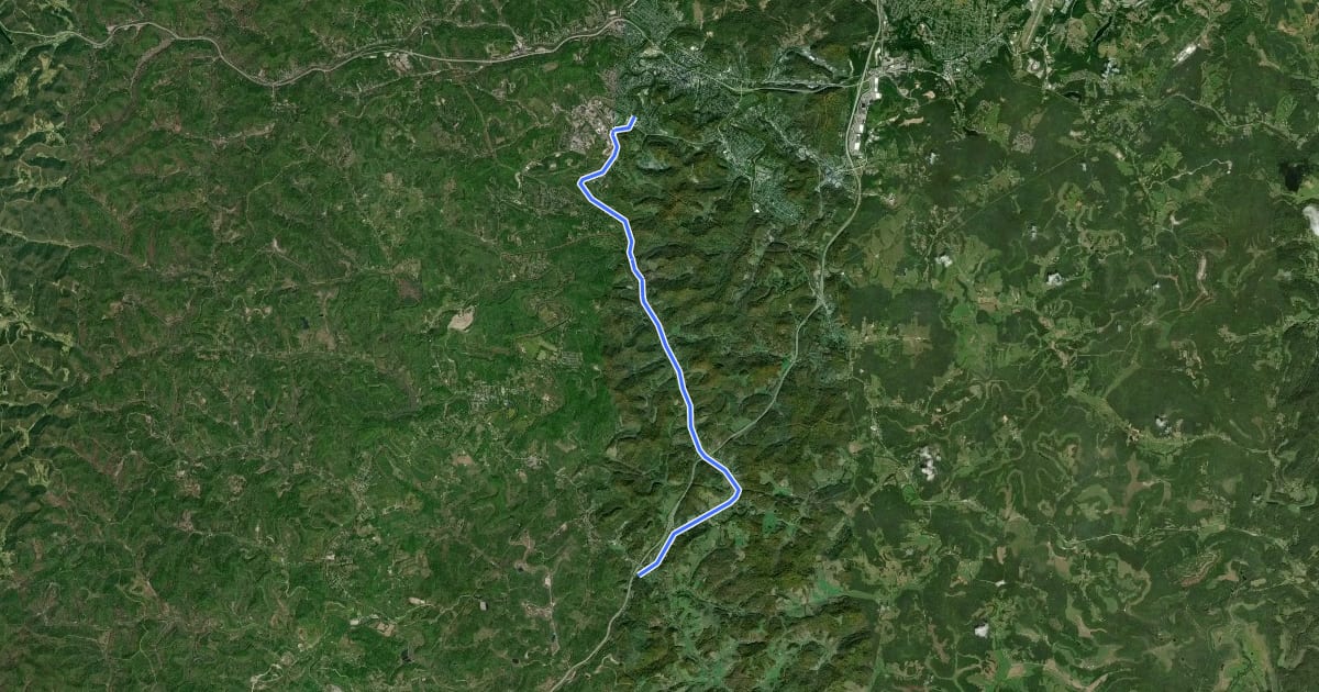 Маршрут Harrison County Southern Rail Trail на спутниковом снимке