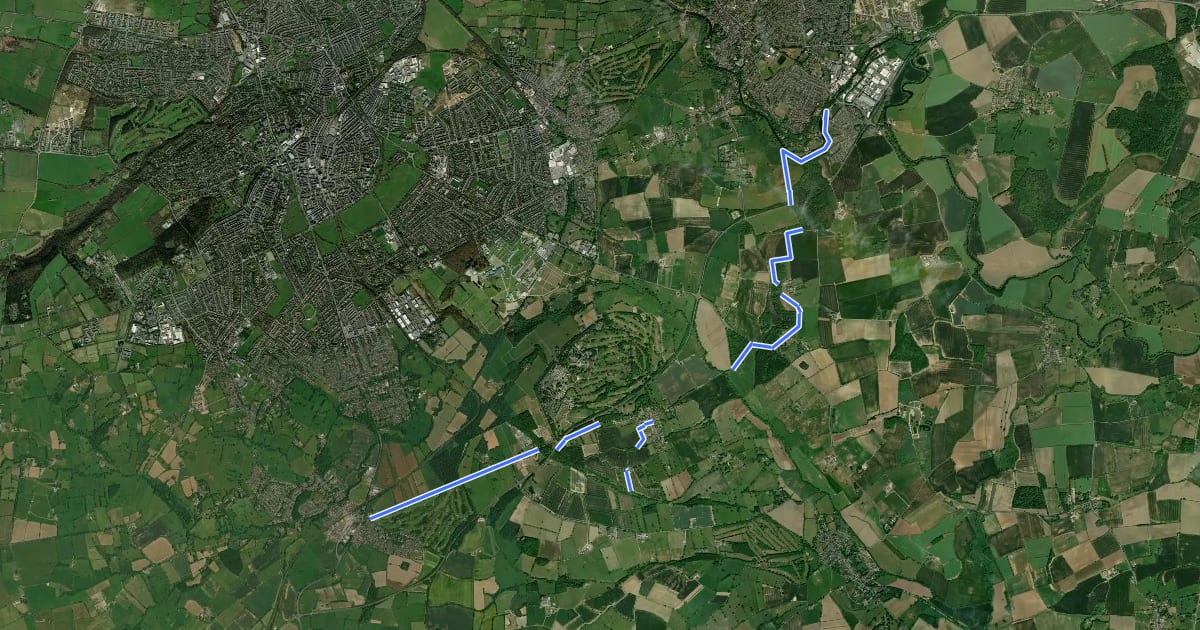 Маршрут Harrogate and Knaresborough Heritage Trail на спутниковом снимке