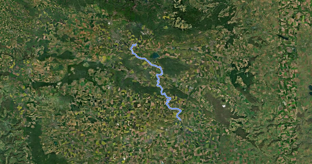 Маршрут Harz-Kyffhäuser-Rennsteig-Radweg на спутниковом снимке