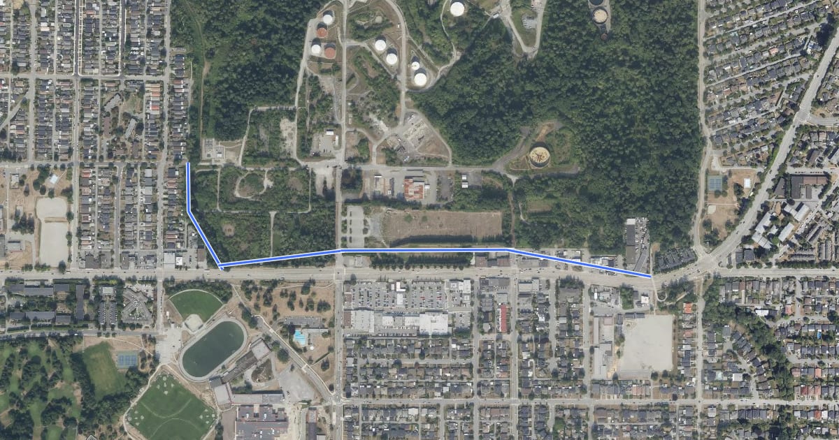 Маршрут Hastings Street Urban trail на спутниковом снимке