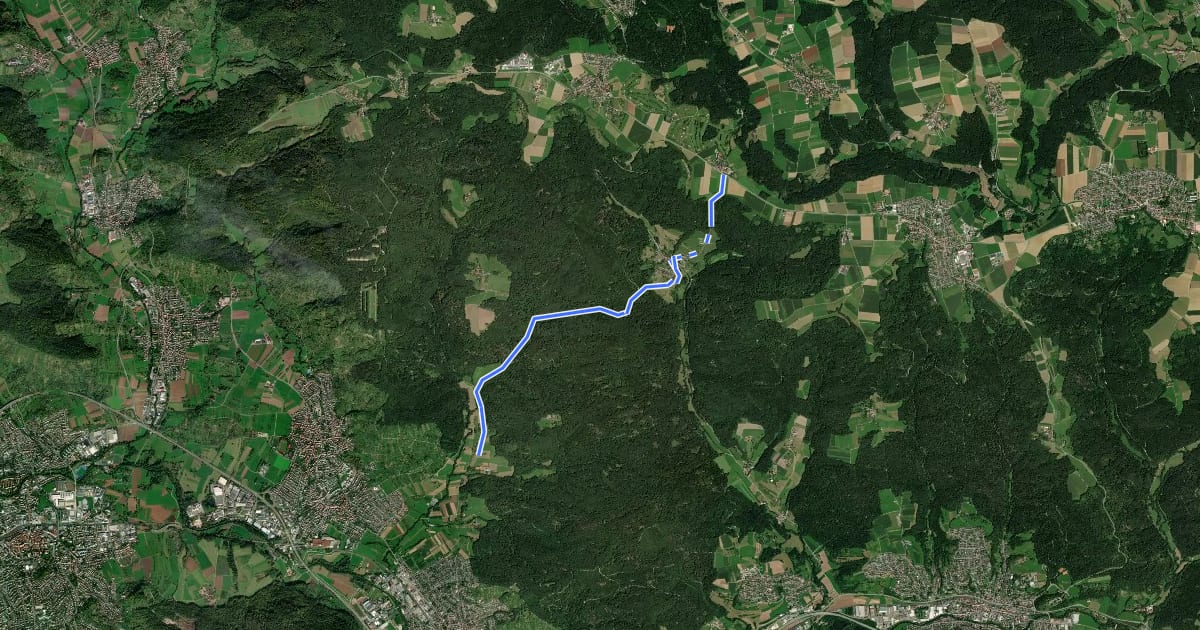 Маршрут Hauptlinie des SAV (blauer Strich) на спутниковом снимке
