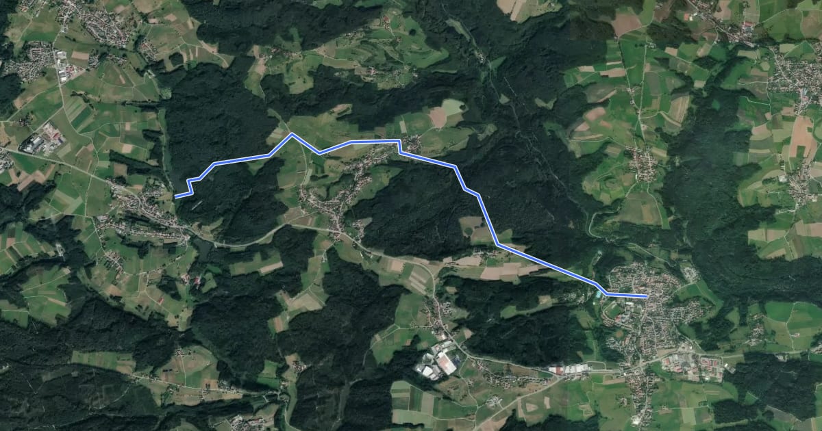 Маршрут Hauptlinie des SAV (blauer Strich) на спутниковом снимке