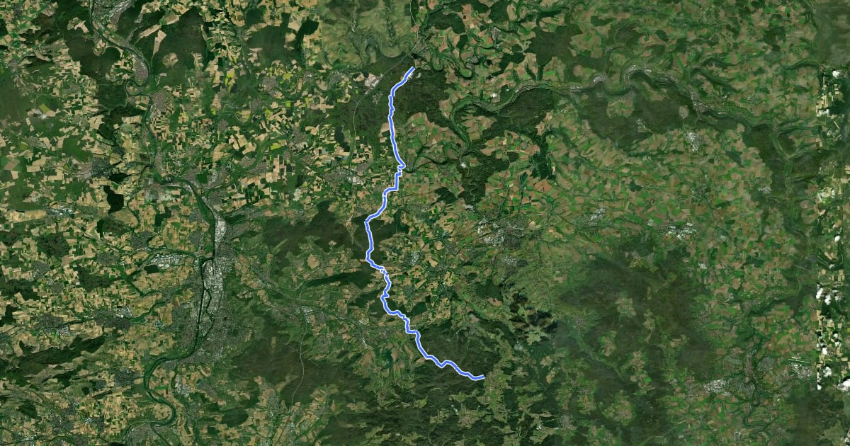 Маршрут Hauptlinie des SAV (blauer Strich) на спутниковом снимке