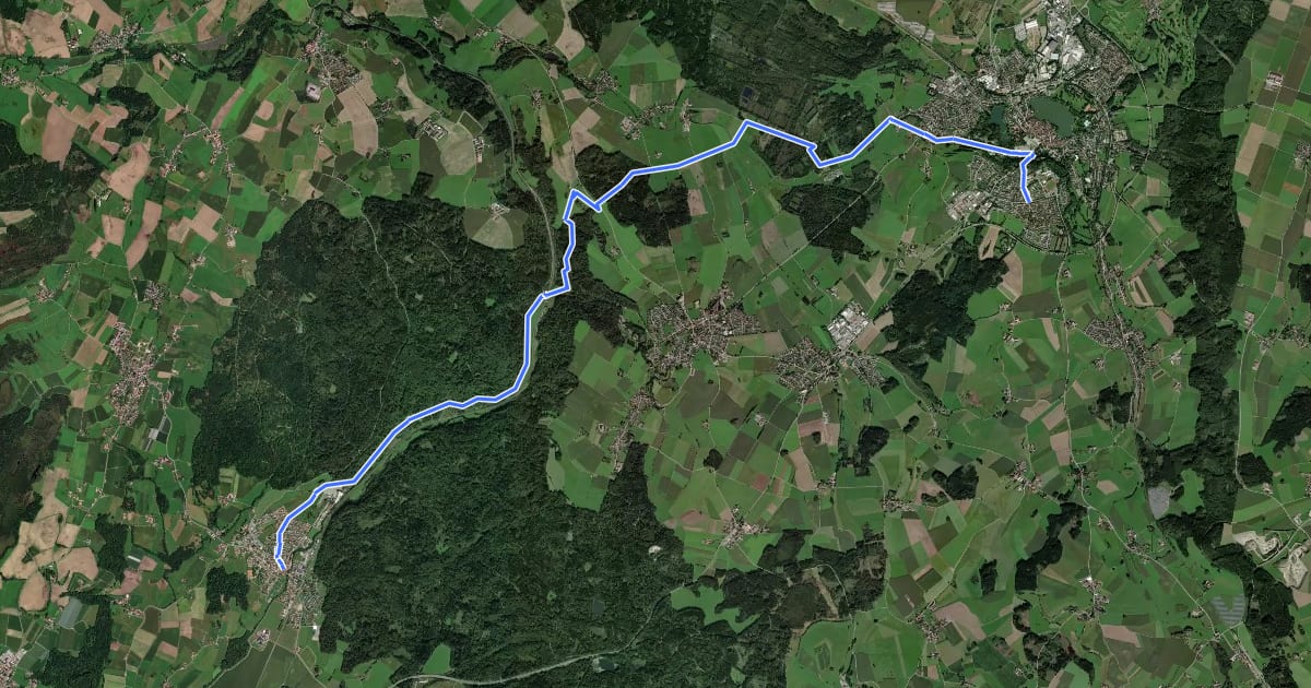Маршрут Hauptlinie des Schwäbischen Albvereins (blauer Balken) на спутниковом снимке