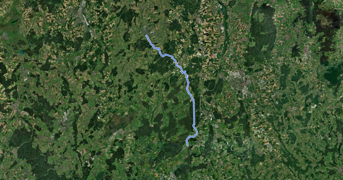 Маршрут Hauptlinie des Schwäbischen Albvereins (blaues Minus) на спутниковом снимке