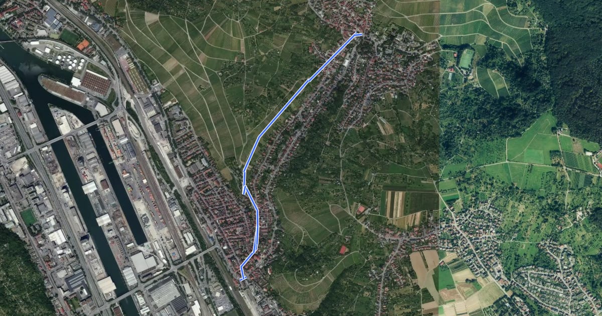 Маршрут Hauptlinie Uhlbach - Obertürkheim на спутниковом снимке