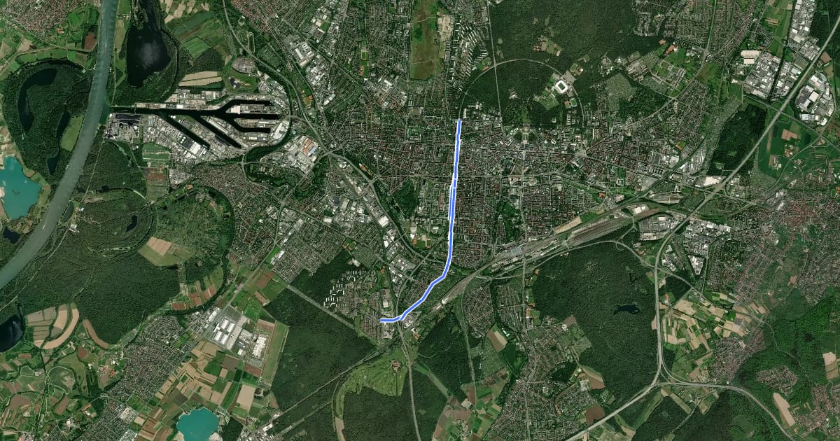 Маршрут Hauptradstrecke 4 | Bulach - Karlsruhe Zentrum на спутниковом снимке