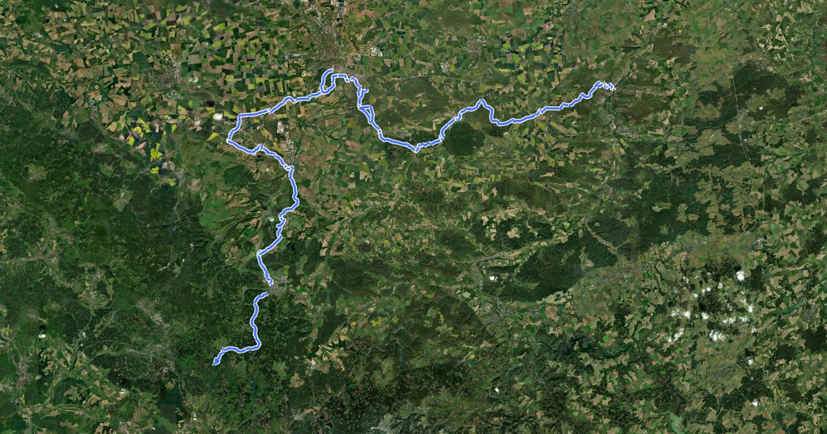 Маршрут Hauptwanderweg Eisenach - Jena на спутниковом снимке