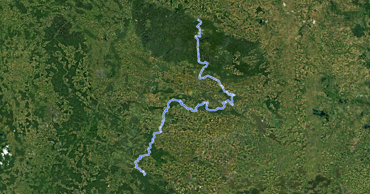 Маршрут Hauptwanderweg Eisenach – Wernigerode (blaues Andreaskreuz) на спутниковом снимке