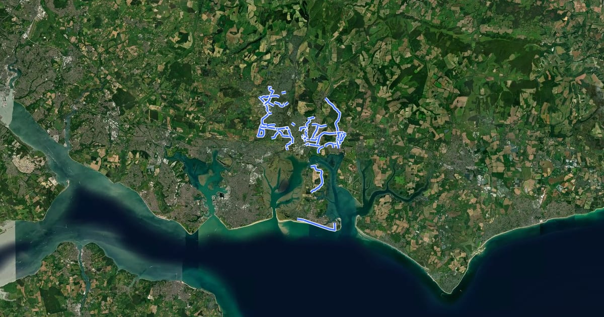 Маршрут Havant Borough Cycle Network на спутниковом снимке