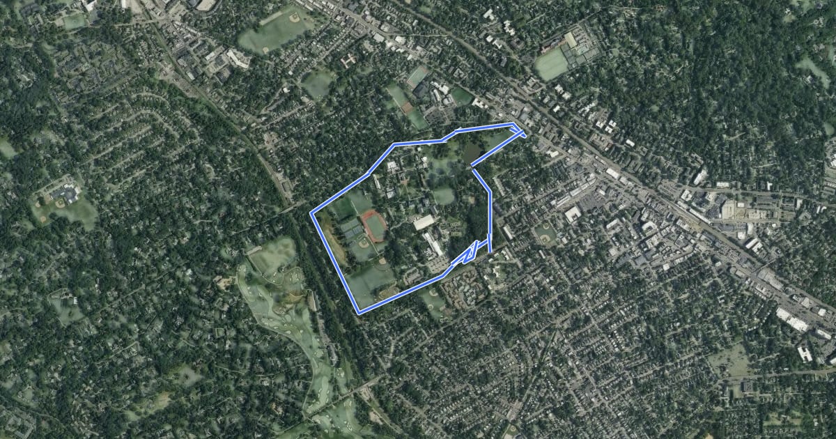 Маршрут Haverford College Nature Trail на спутниковом снимке
