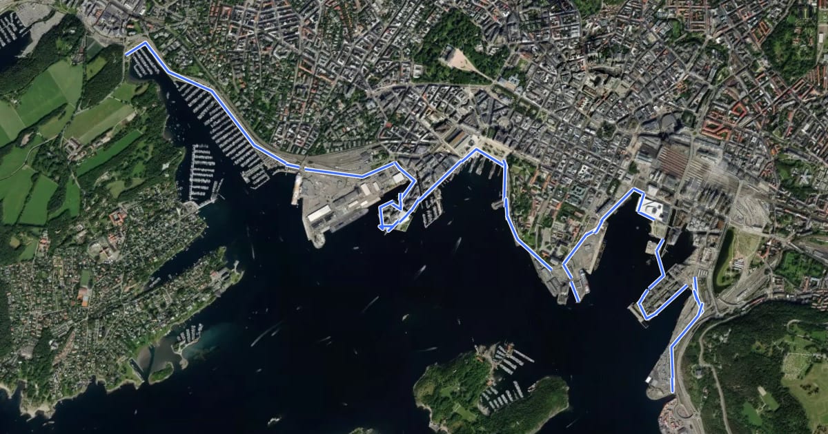 Маршрут Havnepromenaden Fjordbyen Oslo на спутниковом снимке