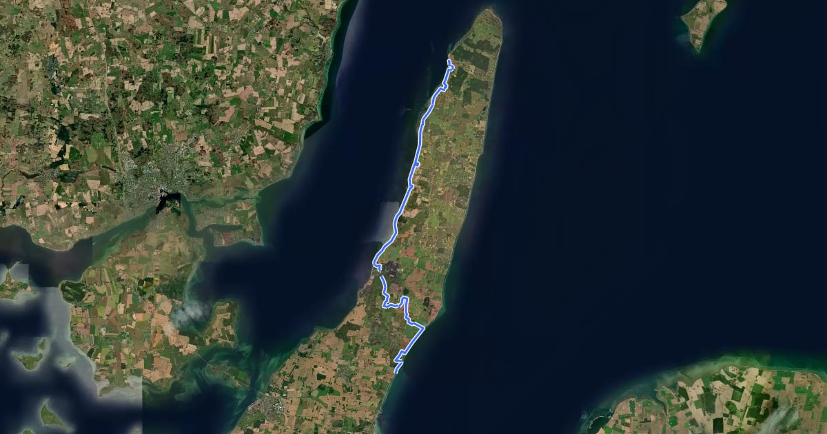 Маршрут Øhavsstien 5: Lohals - Tranekær - Stengade Strand на спутниковом снимке