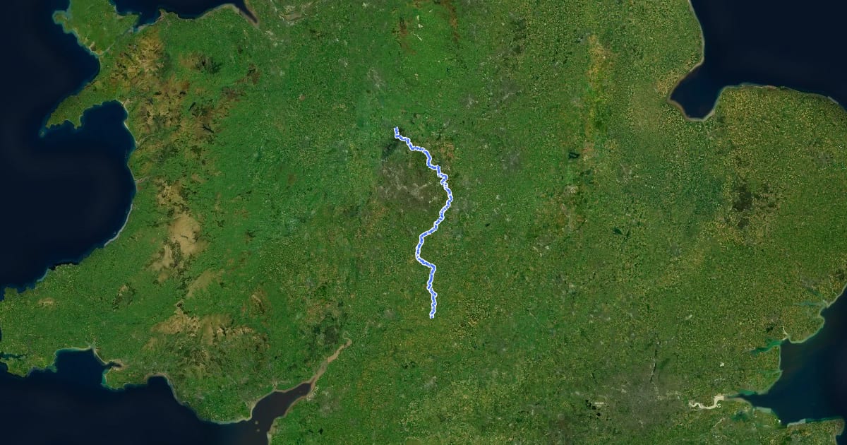 Маршрут Heart of England Way на спутниковом снимке
