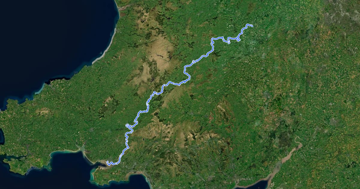 Маршрут Heart of Wales Line Trail на спутниковом снимке