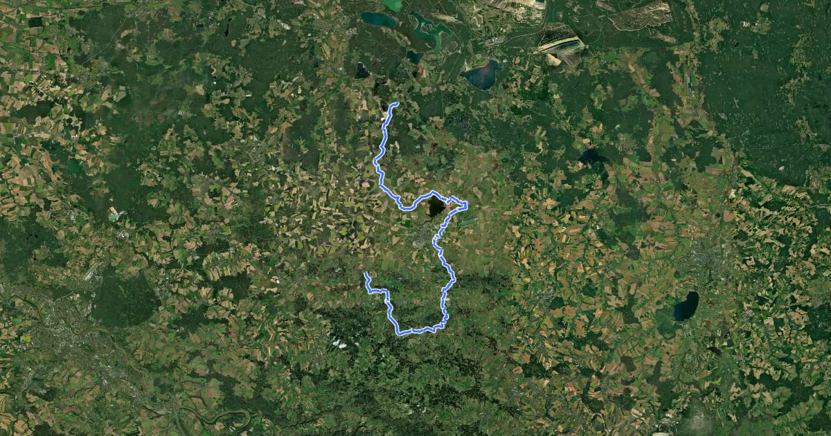 Маршрут Heide - Bergland (gelber Strich) на спутниковом снимке