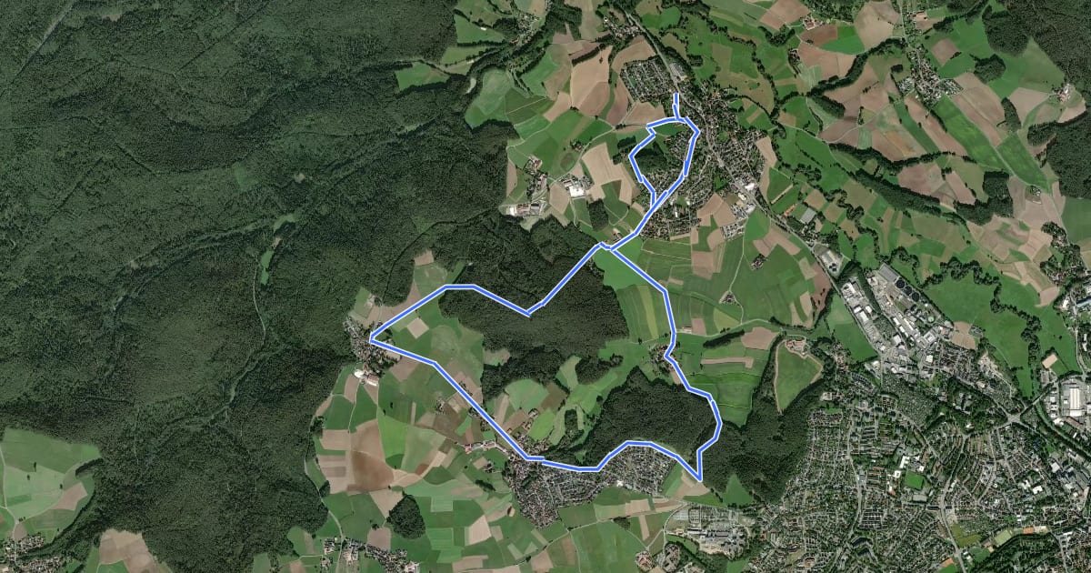 Маршрут Heinersreuth Rundwanderweg "Grüner Hut" на спутниковом снимке
