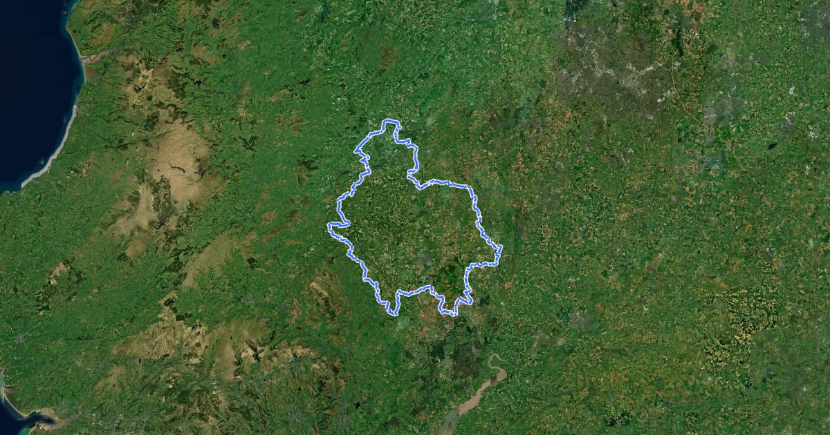 Маршрут Herefordshire Trail на спутниковом снимке
