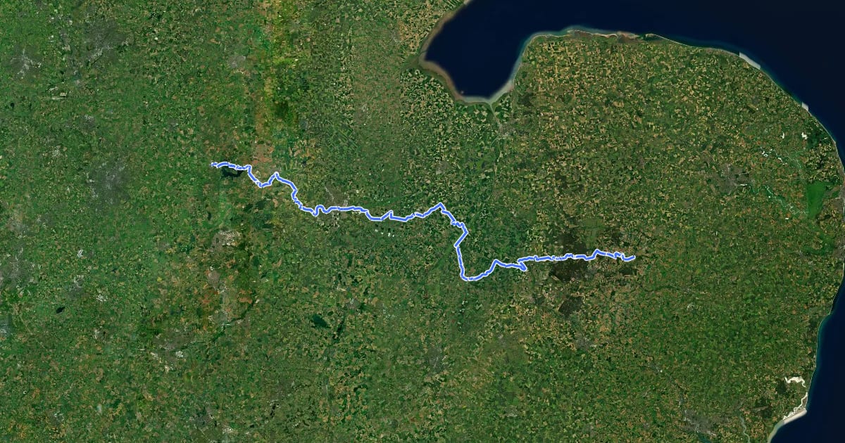 Маршрут Hereward Way на спутниковом снимке