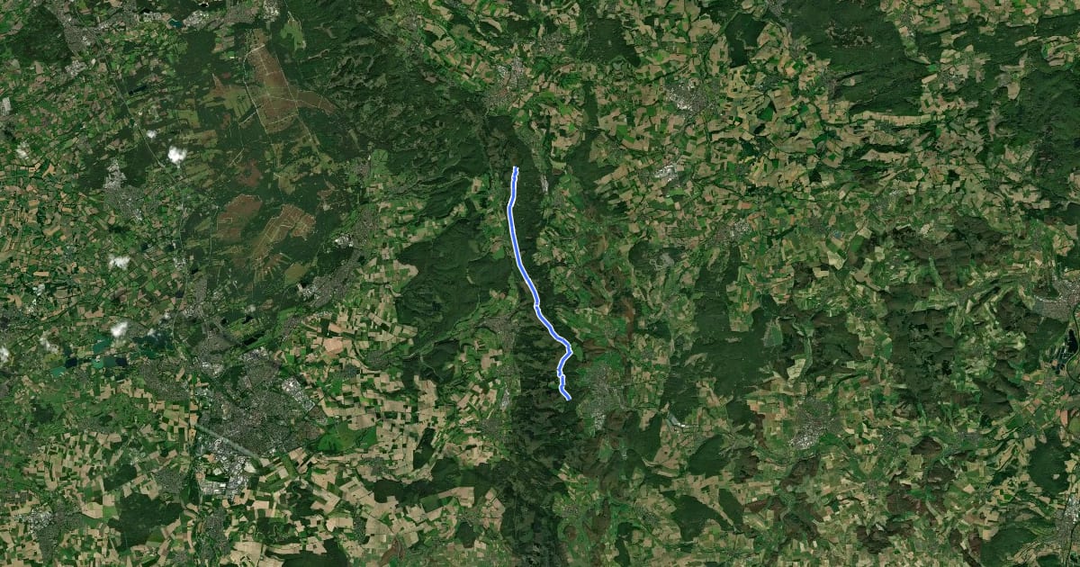 Маршрут Hermannshöhen - Etappe 10 von Horn-Bad Meinberg nach Bad Driburg на спутниковом снимке