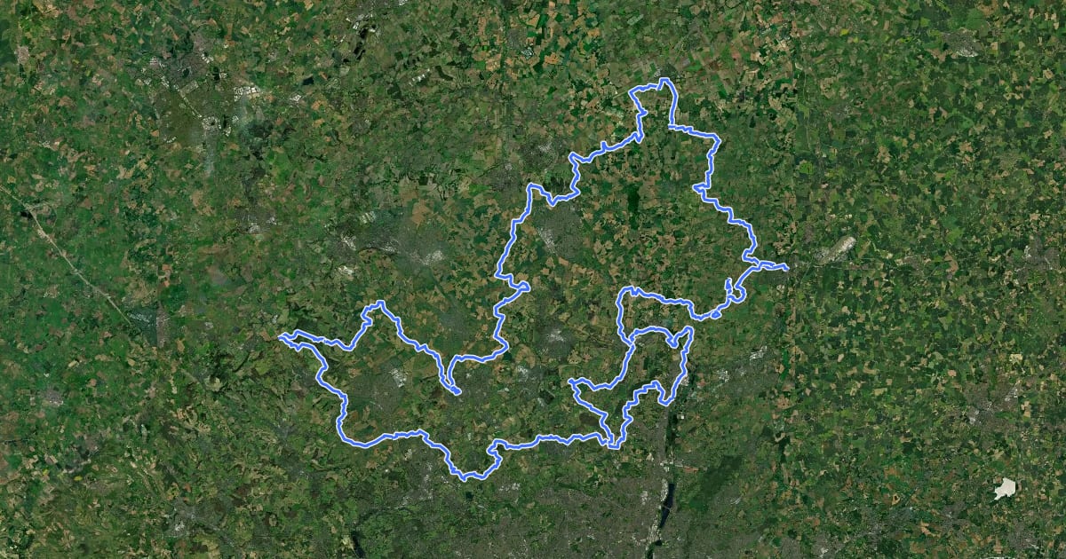 Маршрут Hertfordshire Way на спутниковом снимке