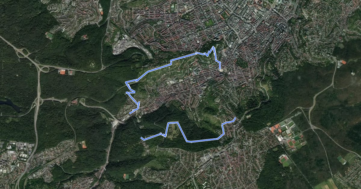 Маршрут Heslacher Blaustrümpflerweg на спутниковом снимке