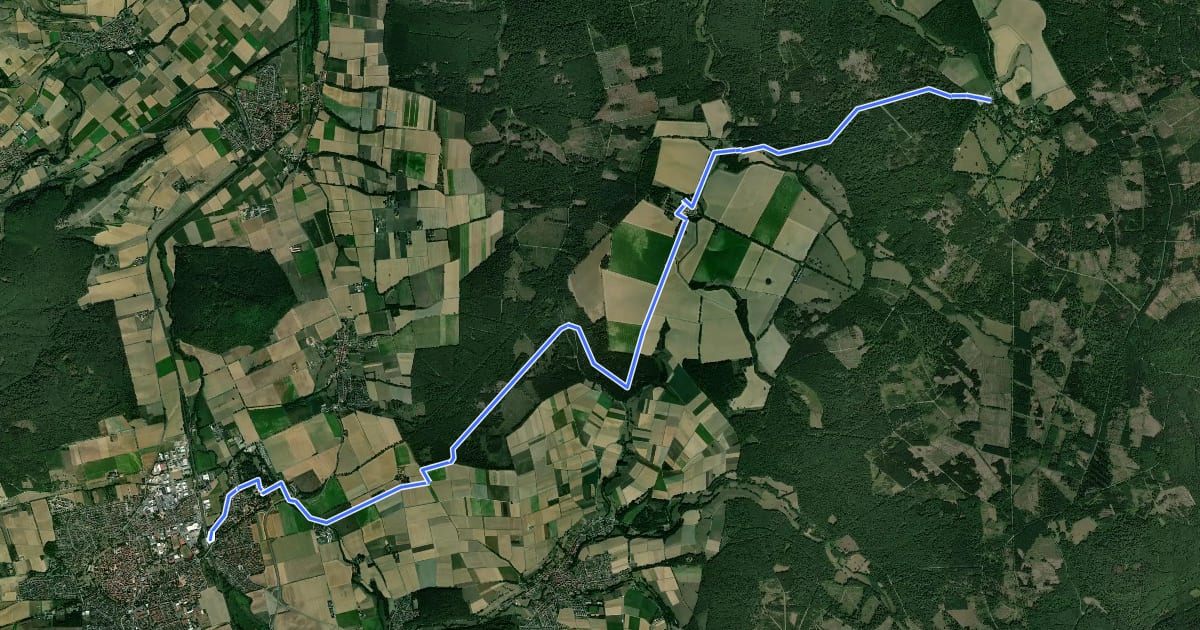 Маршрут Hessenweg 6, Abschnitt Hofgeismar - Sababurg на спутниковом снимке