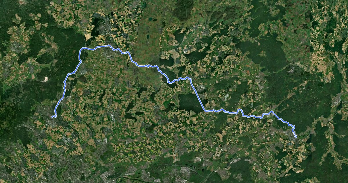 Маршрут Hessenweg 9 (Teilstück Bad Homburg - Gelnhausen) на спутниковом снимке