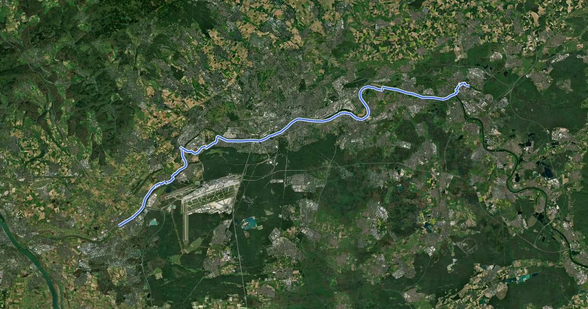 Маршрут Hessischer Radfernweg R3 (Teilstecke Flörsheim - Hanau) на спутниковом снимке