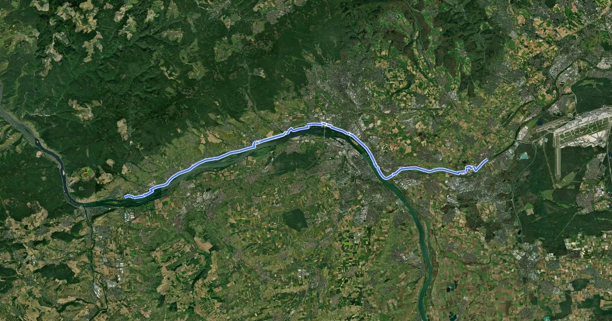 Маршрут Hessischer Radfernweg R3 (Teilstecke Rüdesheim - Flörsheim) на спутниковом снимке
