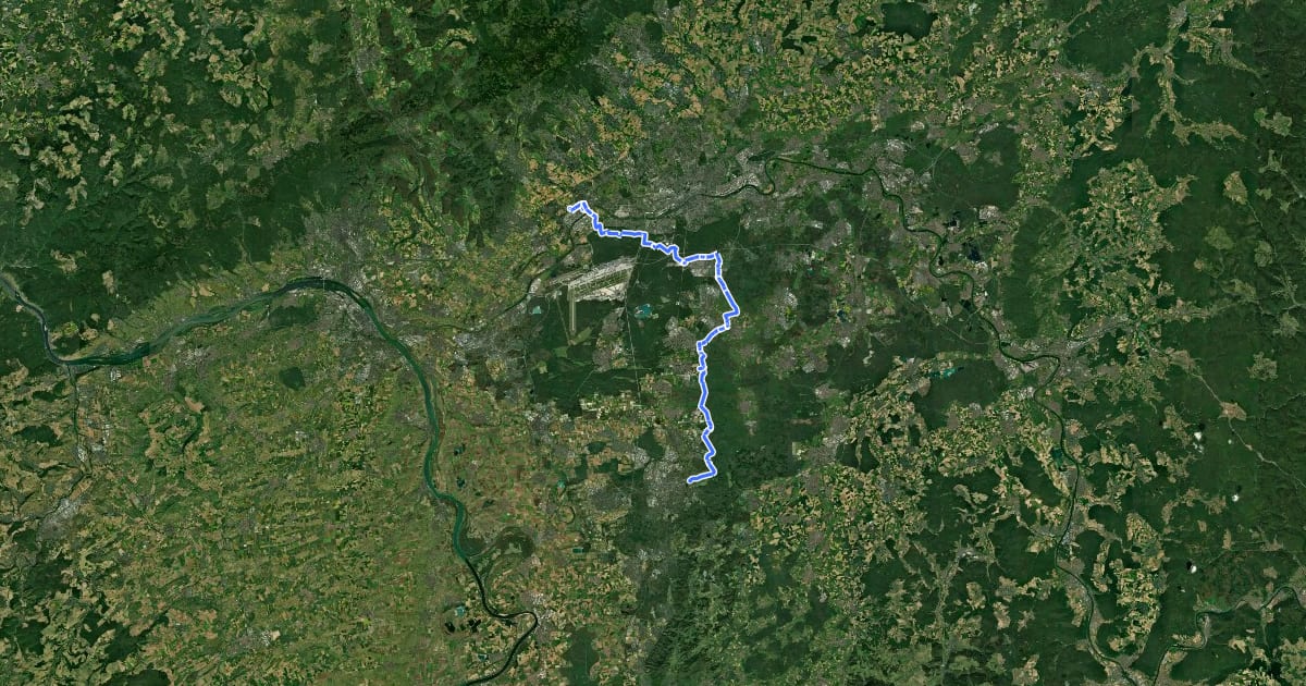 Маршрут Hessischer Radfernweg R8 (Teilstrecke Darmstadt - Frankfurt-Höchst) на спутниковом снимке