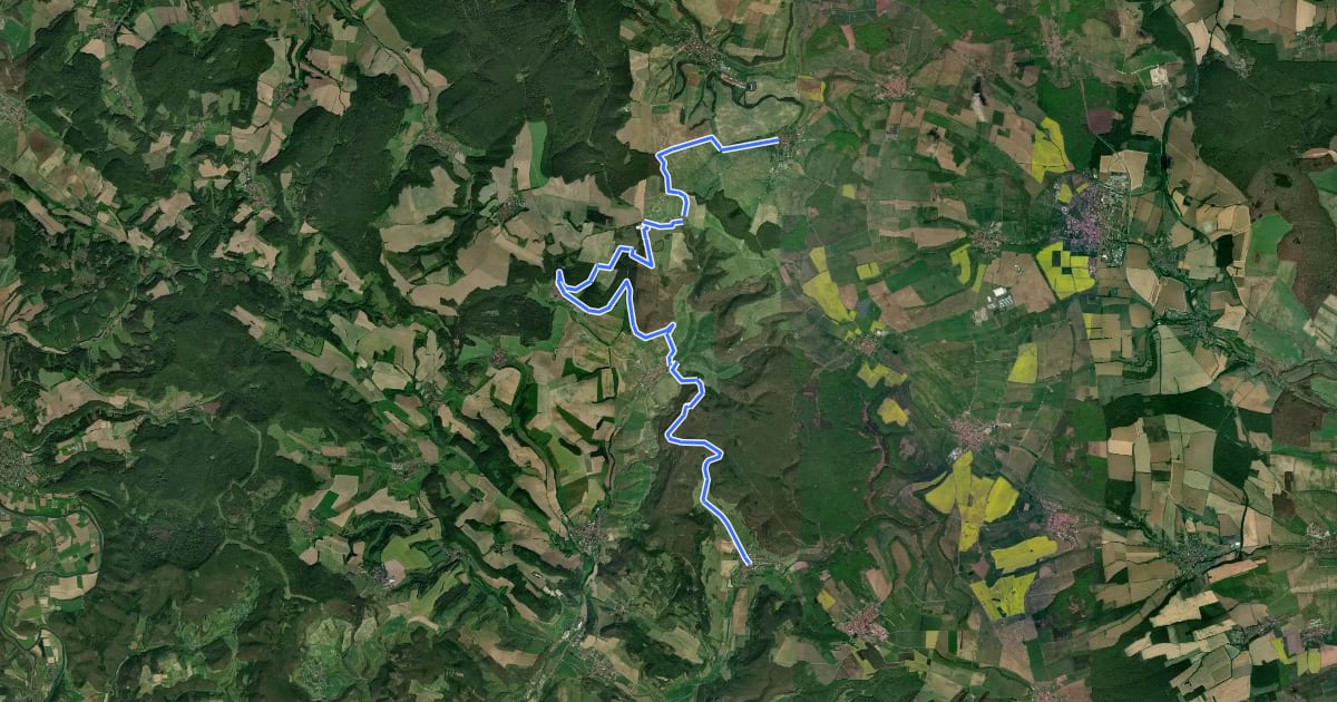 Маршрут Heuthen - Flinsberg - Bernterode - Martinfeld - Großbartloff на спутниковом снимке
