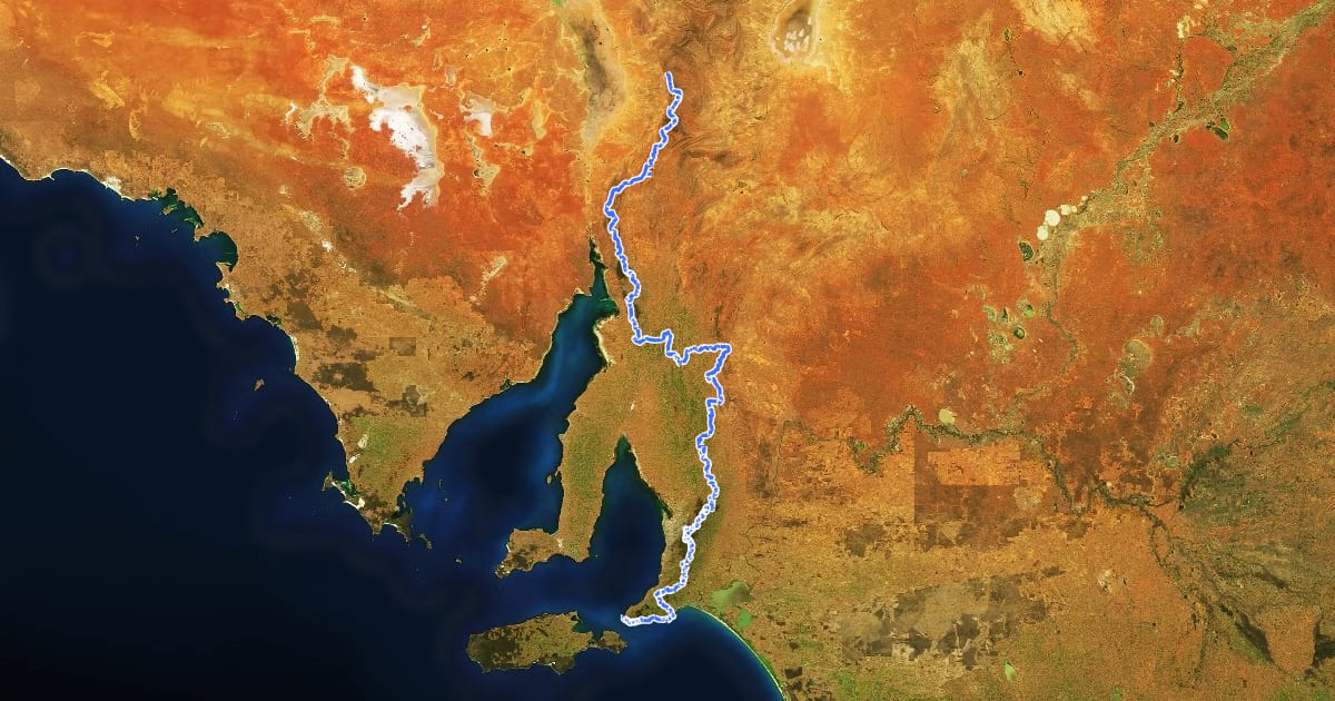 Маршрут Heysen Trail на спутниковом снимке