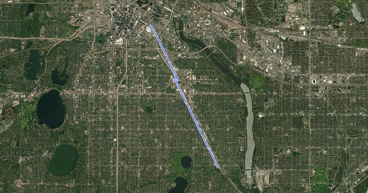 Маршрут Hiawatha LRT Trail на спутниковом снимке